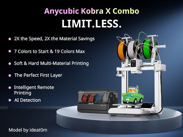 Anycubic Kobra X Combo 3D Printer with Built-in 7-Color Printing, 2X Faster & Saves Filament, ACE GEN 2 Multi-Material System,≤48 dB Quiet & Auto-Leveling Printing, Large 260x260x260mm Build Volume