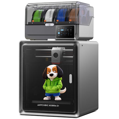 ANYCUBIC Kobra S1 ACE 2 Pro Combo Multi-Color 3D Printer, Up to 16-Color Printing, Fully Enclosed CoreXY, 600 mm/s High Speed, 320°C Hotend & Auto Leveling, Filament Drying, 250×250×250 mm³
